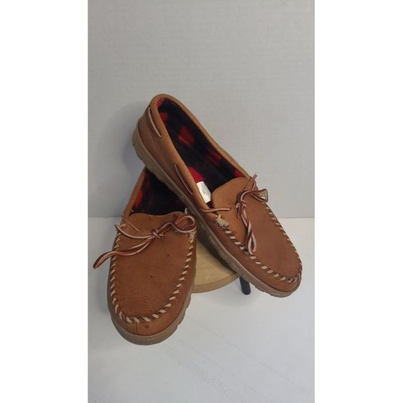L.L. Bean Shoes Ll Bean Slippers Leather Flannel Lined Moccasin